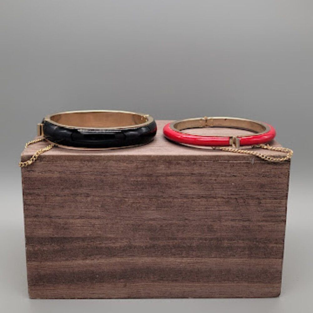 Vintage Hinged Bracelets With Safety Chain